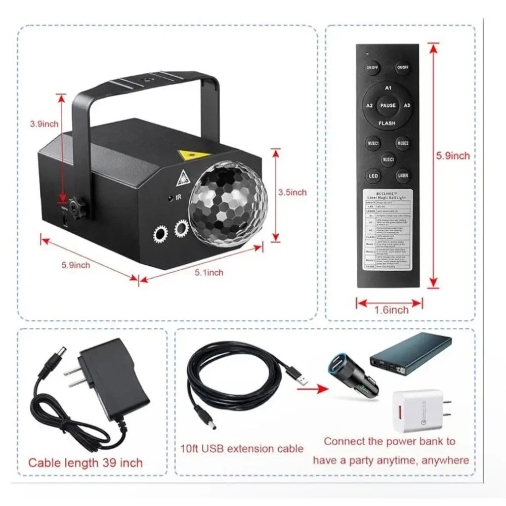 Party Lights Dj with Pattern Projection and Sound Activated, Buclhoz RGB Colored